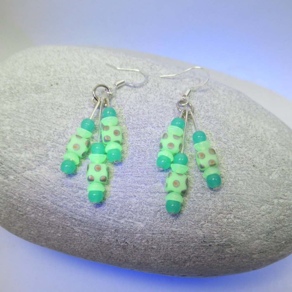 Uranium glass triple Fringe earrings